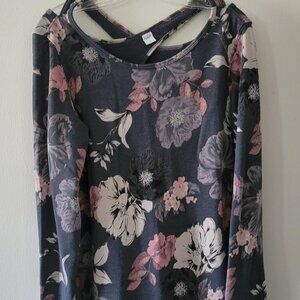 Old Navy gray floral sweatshirt, criss-cross back, women's L/Tall